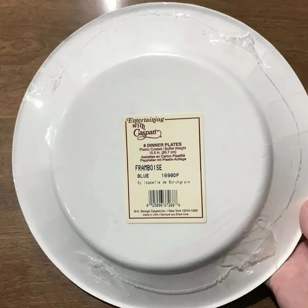 Isabelle De Borchgrave Caspari 8 DINNER Paper Plates Buffet Weight Framboise Lot